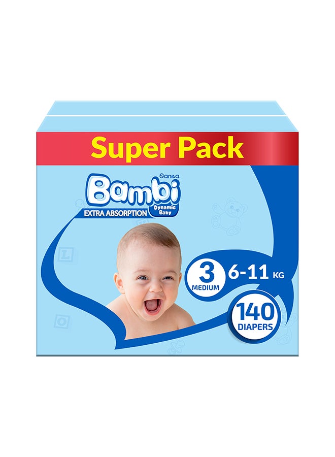 Baby Diapers Super Pack Size 3, Medium, 6-11 KG, 140 Count