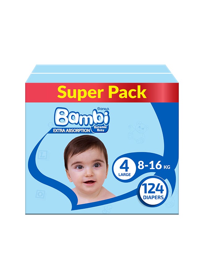 Baby Diapers Super Pack Size 4, Large, 8-16 KG, 124 Count