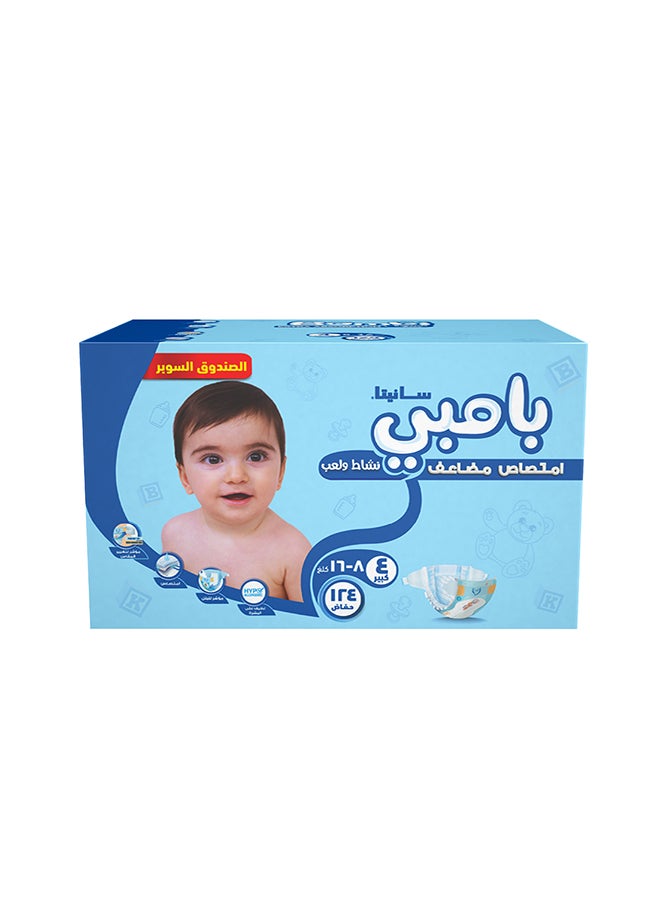 Baby Diapers Super Pack Size 4, Large, 8-16 KG, 124 Count