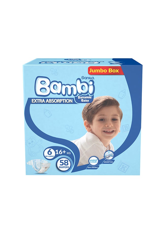 Baby Diapers Jumbo Box Size 6, XX Large +16 KG, 58 Count