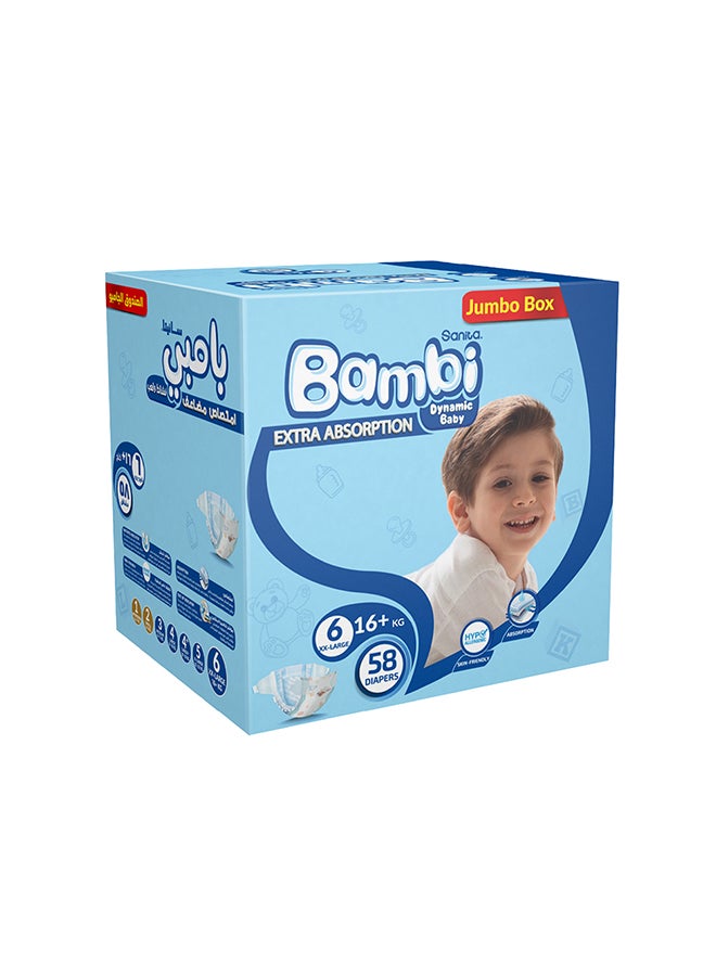 Baby Diapers Jumbo Box Size 6, XX Large +16 KG, 58 Count