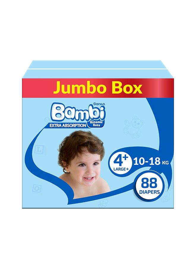 Size 4+, Large+, 10-18 Kg, Jumbo Box, 88 Diapers