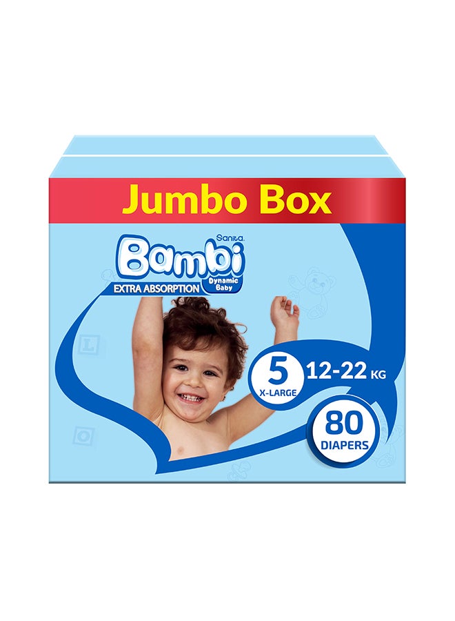 Baby Diapers, Size 5, 12 - 22 Kg, 80 Count - X Large, Jumbo Box, Now Thinner And More Absorbent