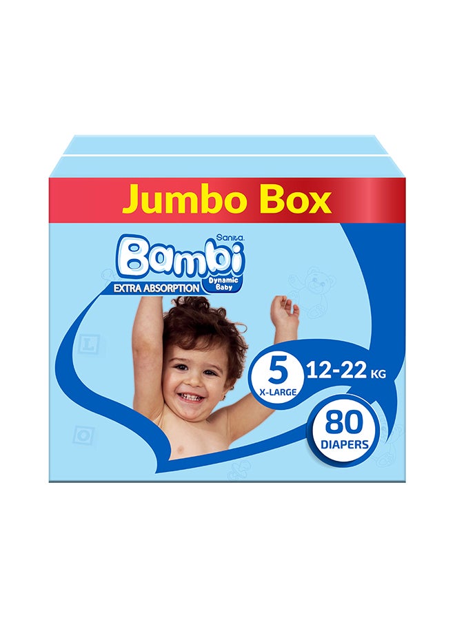 Size 5, Xl, 12-22 Kg, Jumbo Box, 80 Diapers