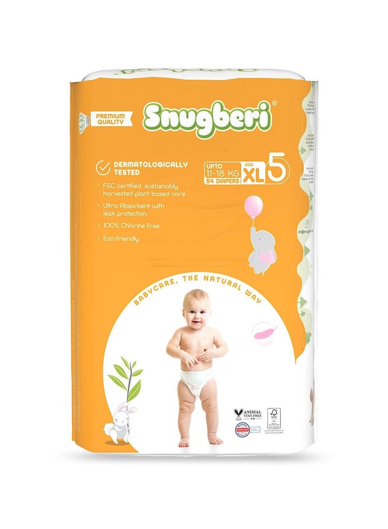 Premium Eco-Friendly Chlorine Free Feather Soft Printed Diapers Made Of Natural Wood Pulp With Wetness Indicator Diaper Size 5 X Large 11-18Kg - Mega Pack 54'S