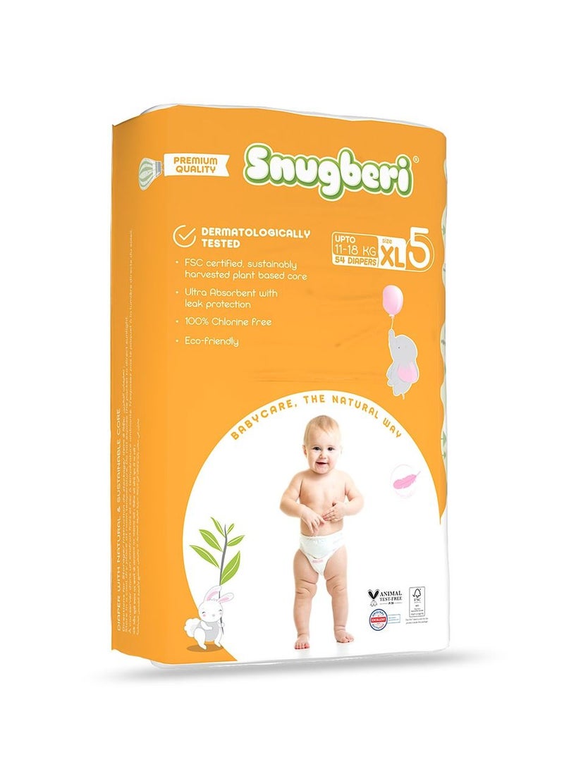 Premium Eco-Friendly Chlorine Free Feather Soft Printed Diapers Made Of Natural Wood Pulp With Wetness Indicator Diaper Size 5 X Large 11-18Kg - Mega Pack 54'S
