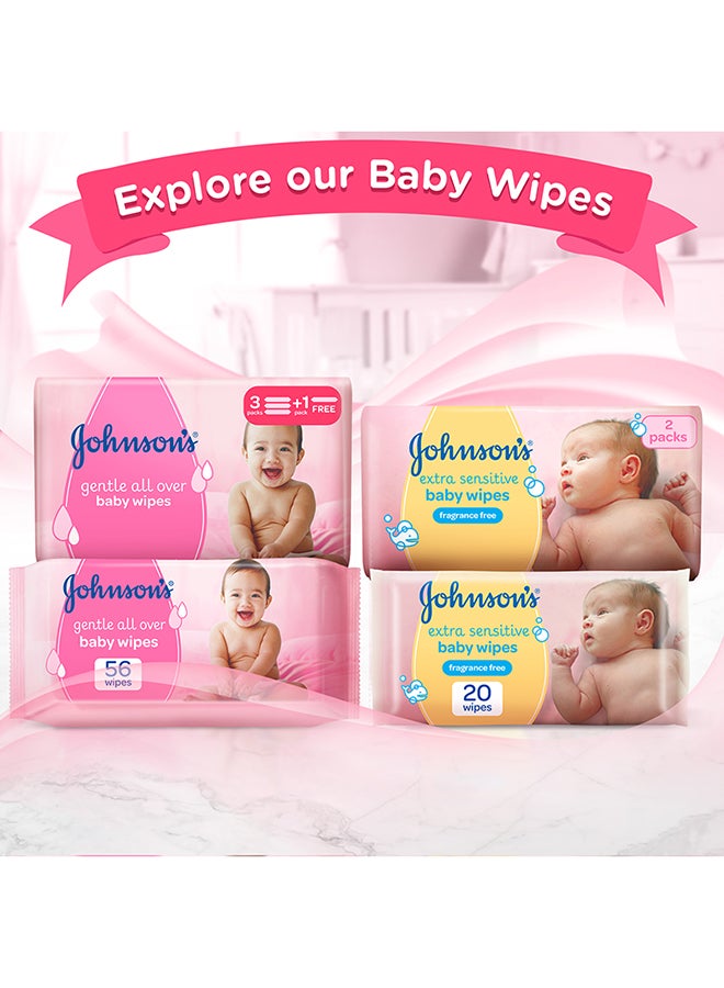 Clinically Proven Soft Gentle Baby Wipes, Extra Sensitive, Alcohol And Soap Free, 3+1 Packs Of 56, 224 Total Count