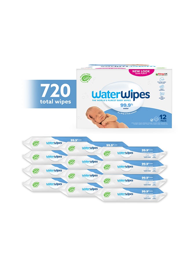Original Plastic Free Baby Wipes, 720 Wet Wipes, 99.9% Water Based And Unscented For Sensitive Skin Pack of 12