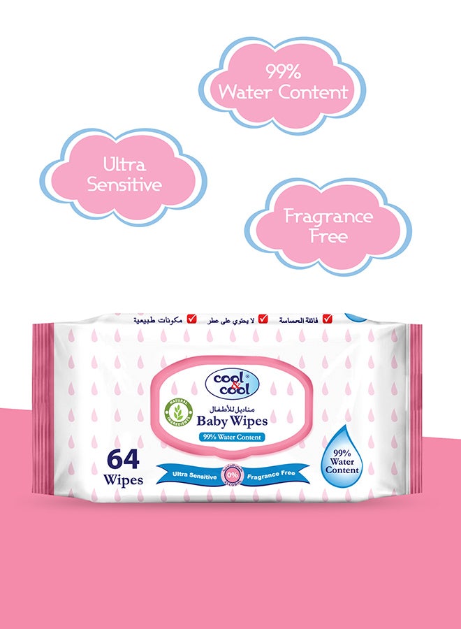 Pack of 10 99% Water Content Wipes 64's