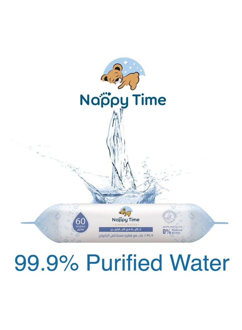 Nappy Time Baby Wipes 99.9% Pure Water With Chamomile Extract, Pack Of 8 Pouches +4 Free x60 Sheets, 720 Wipes