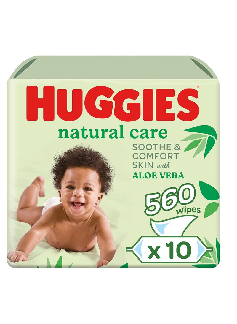 Natural Care Wet Baby Wipes, 560 Count ( 10x56) - Aloe Vera, Skin Loving Natural Fibres