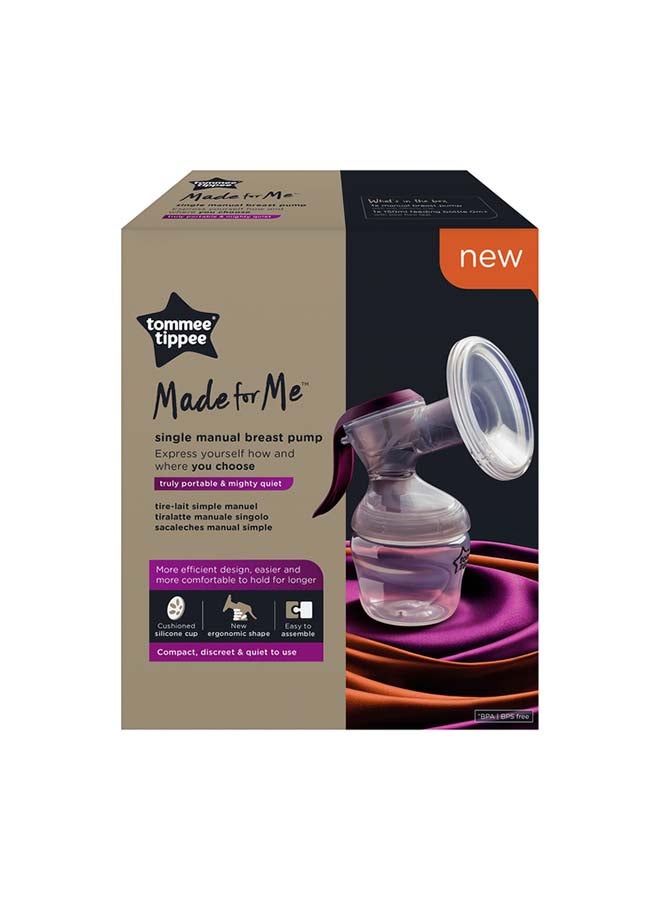 Manual Breast Pump with soft, cushioned silicone cup and narrow neck for hand strain reduction