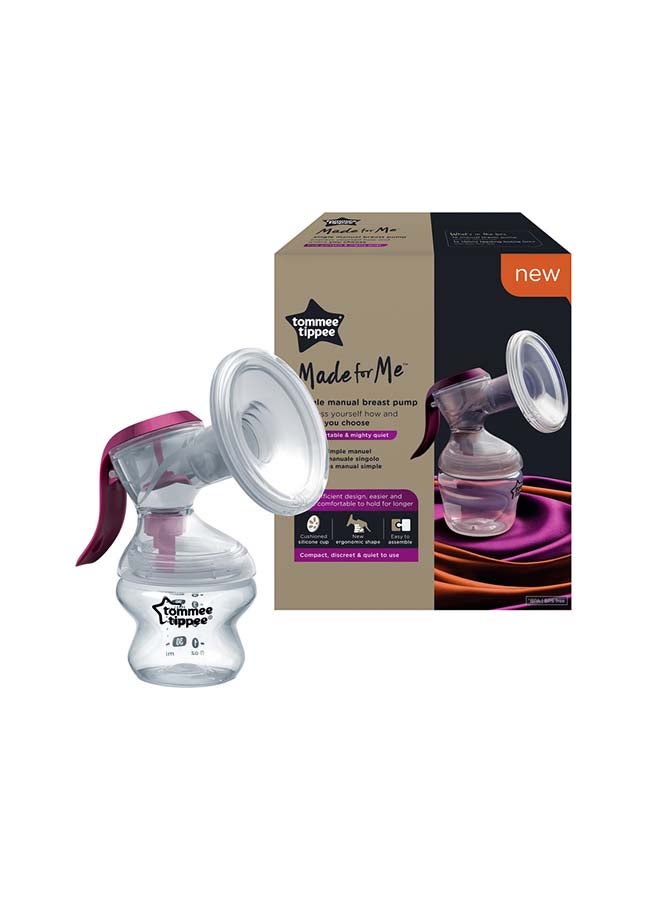 Manual Breast Pump with soft, cushioned silicone cup and narrow neck for hand strain reduction