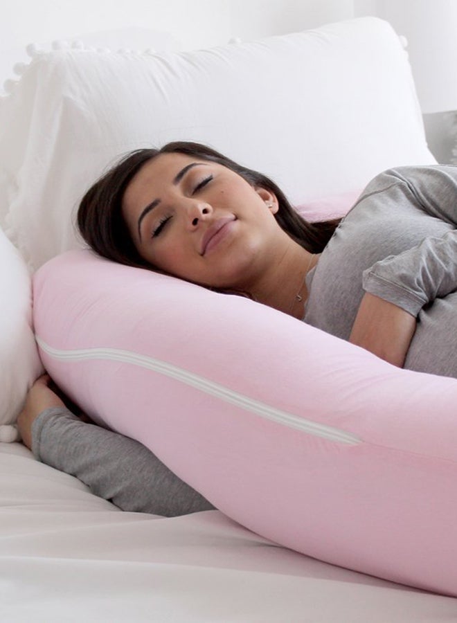 U Shape Pregnancy Poly Pillow - Light Pink