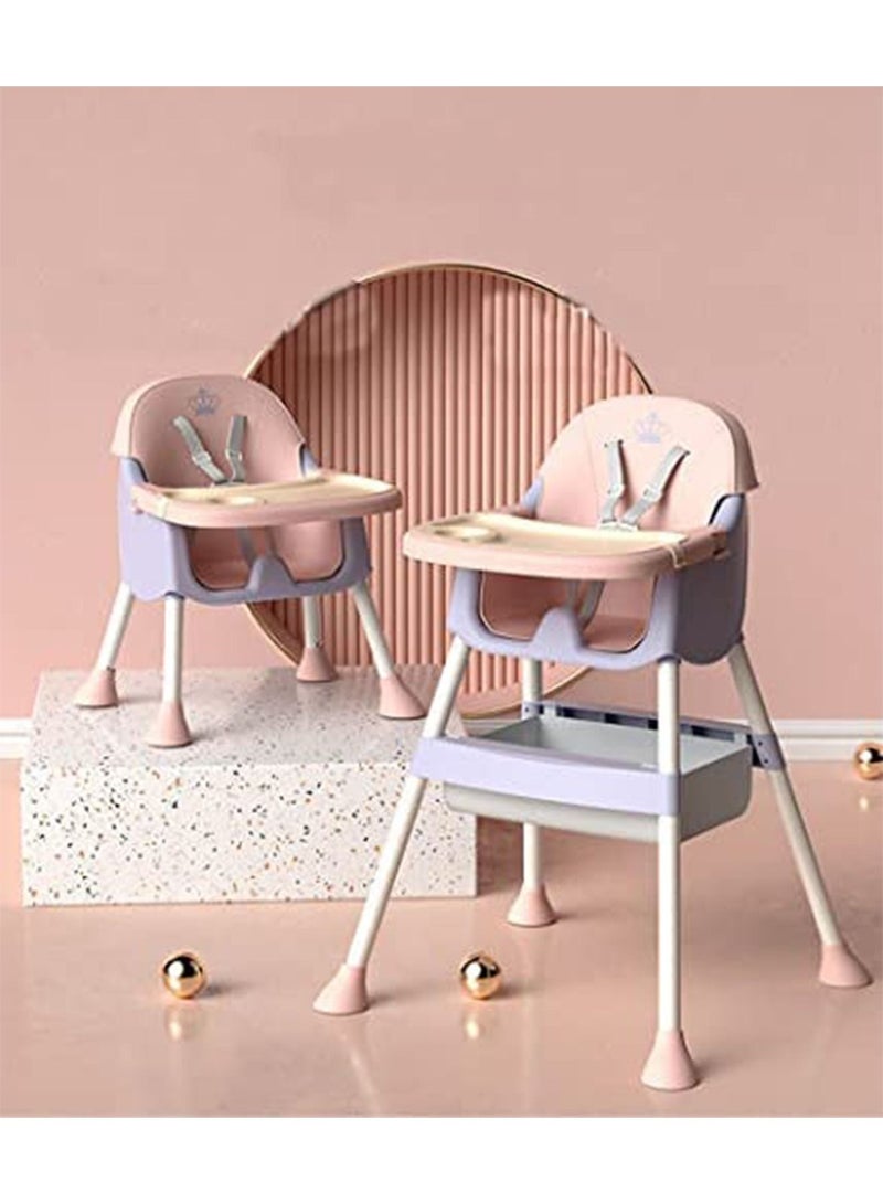 3 in1 HighChair for Babies and Toddlers Dinning Adjustable Height(Crown Pink)