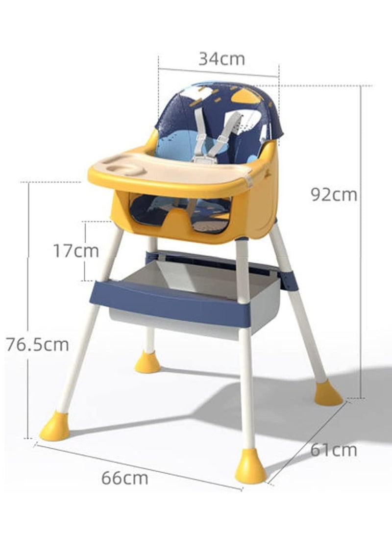 Baby High Chair for Babies and Toddlers, 3 in 1 Adjustable Hight for Dinning , Rest chair and Playing Toys (Crown Blue)