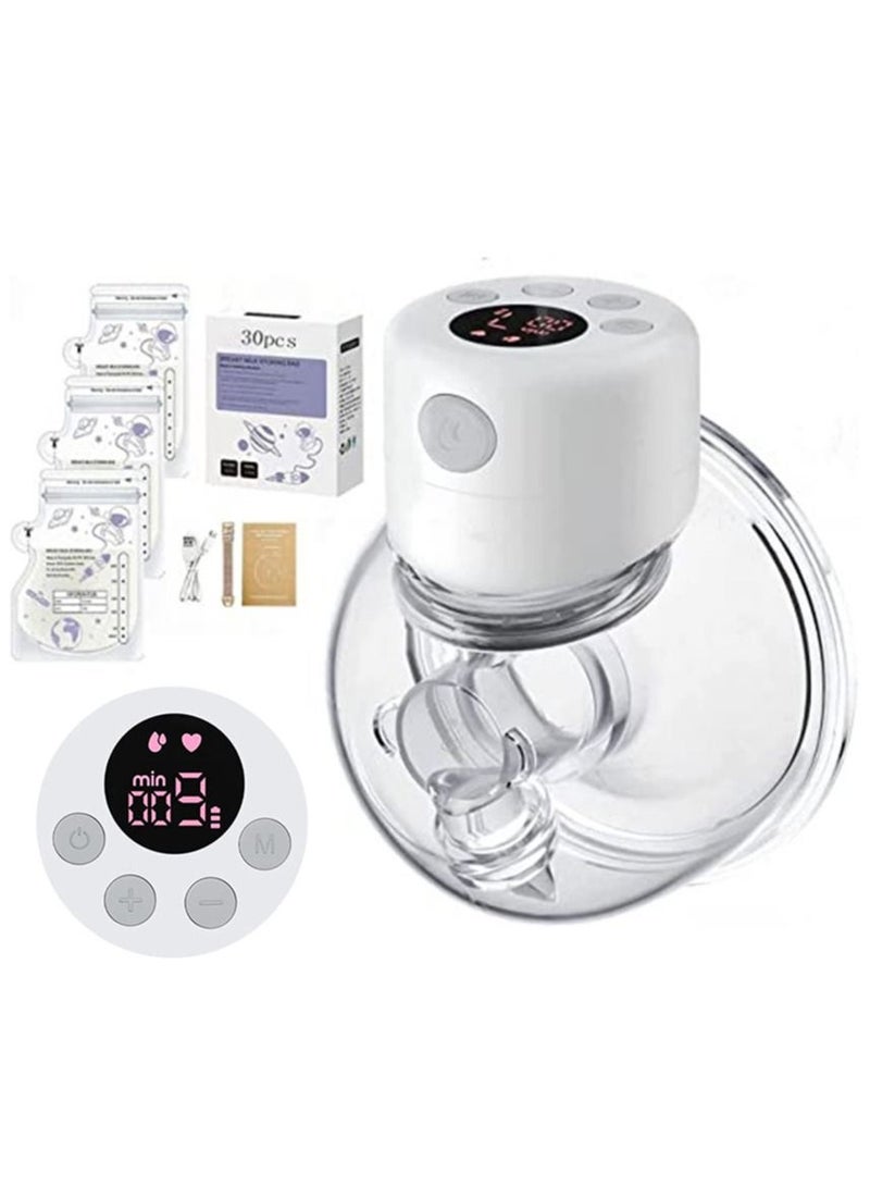 Wearable, Hands-Free, Electric Breast Pump With 2 Modes 9 Levels And 30 Pieces Breastmilk Storage Bags