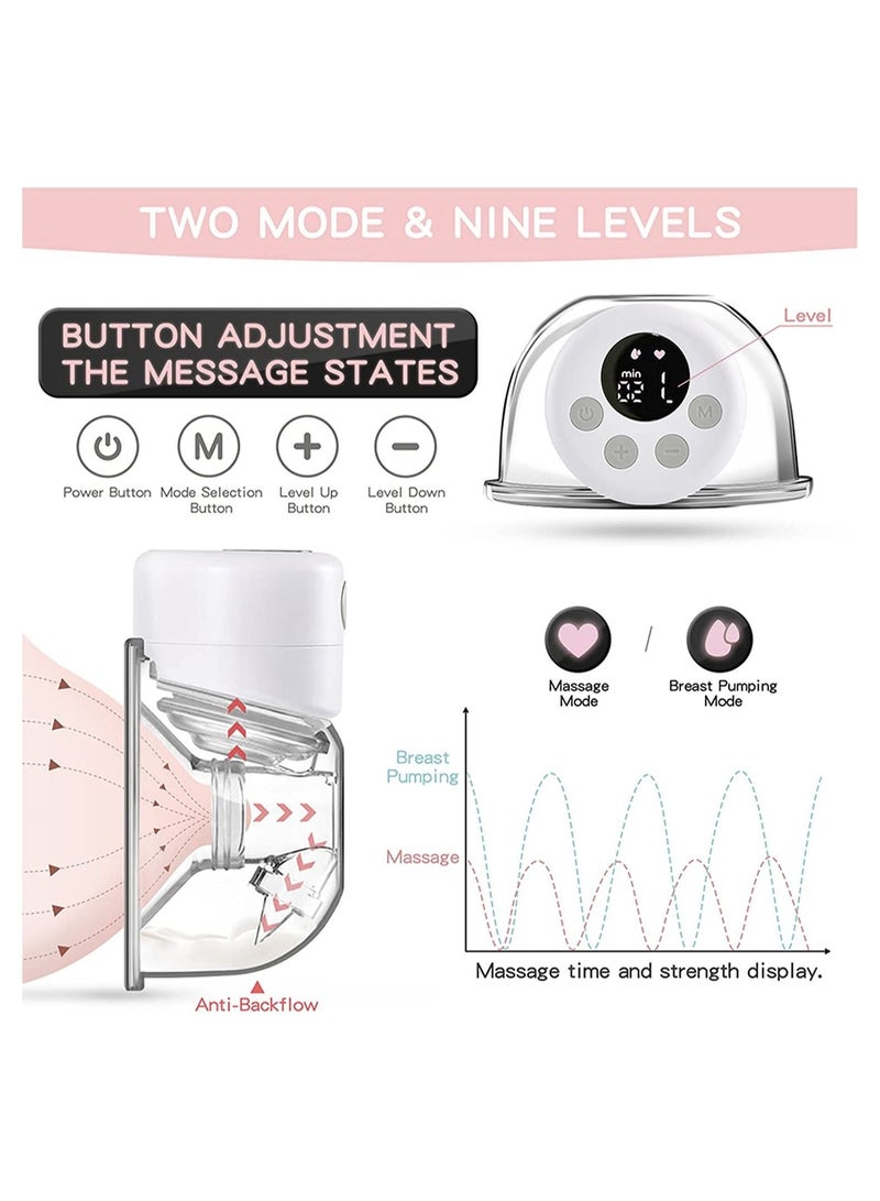 Electric Wearable Breast Pump, Portable Wireless Breastfeeding Pump Hand Free Breastpump, 2 Modes, 9 Adjustable Suction Level