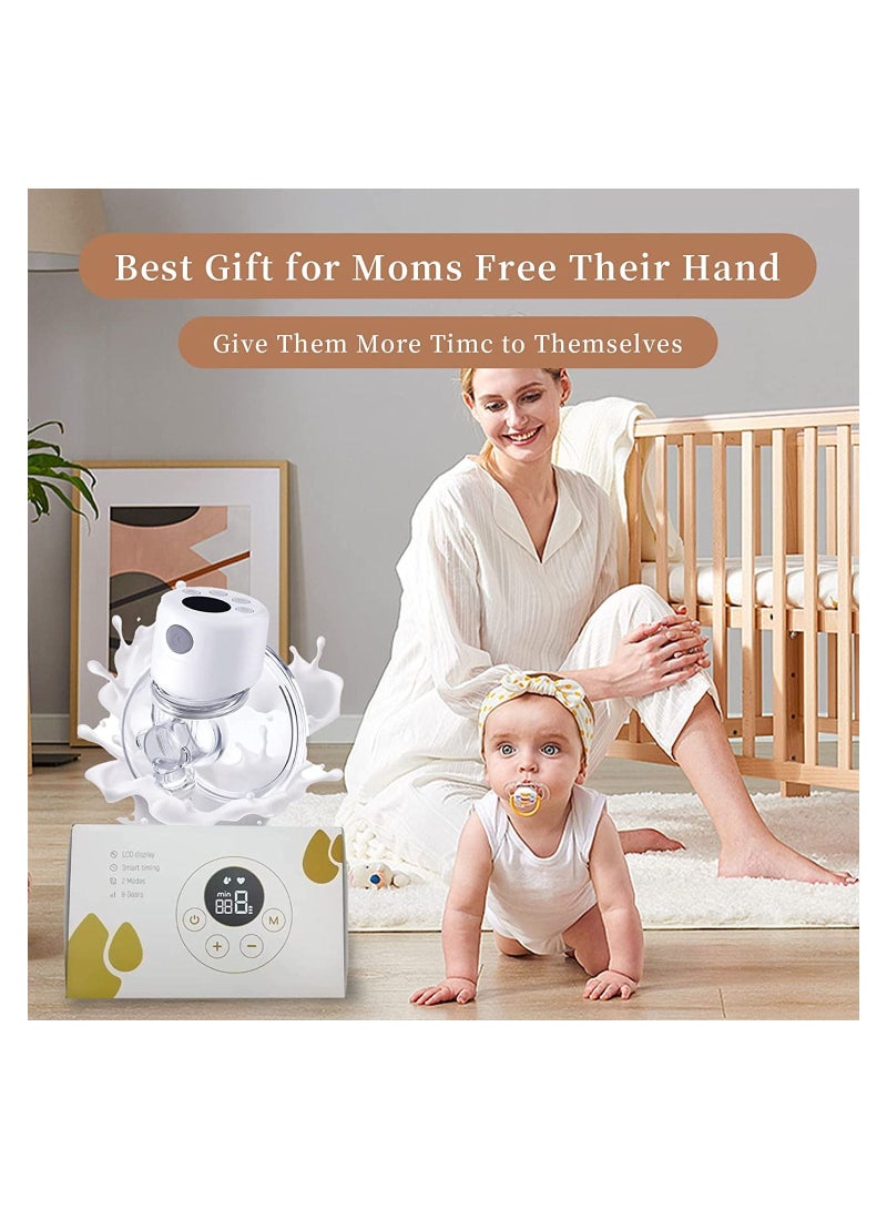 Electric Wearable Breast Pump, Portable Wireless Breastfeeding Pump Hand Free Breastpump, 2 Modes, 9 Adjustable Suction Level