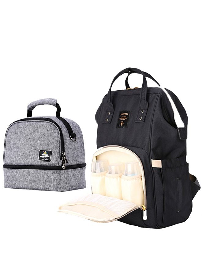 Mamma Diaper And Breast Pump Bottle Bag Set - Black