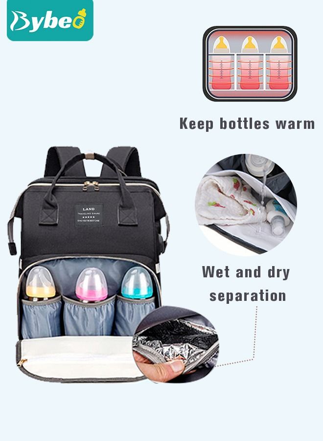 Baby Diaper Bag Backpack, Multifunction Diapers Changing Station & Toy Bar for Outdoor and Travel, Infant Shower Gifts, Large Capacity, USB Port, 3 Toys