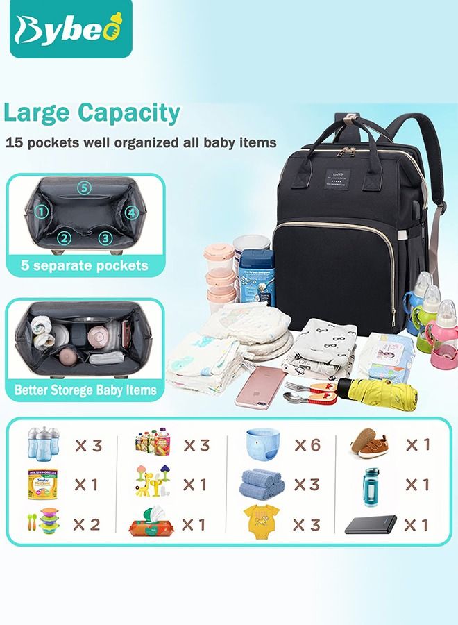 Baby Diaper Bag Backpack, Multifunction Diapers Changing Station & Toy Bar for Outdoor and Travel, Infant Shower Gifts, Large Capacity, USB Port, 3 Toys