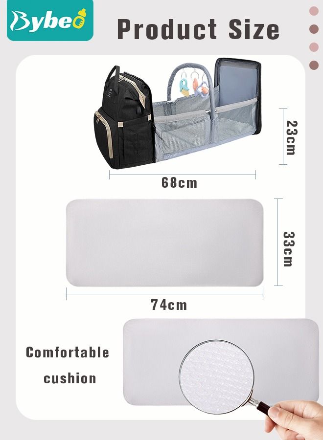 Baby Diaper Bag Backpack, Multifunction Diapers Changing Station & Toy Bar for Outdoor and Travel, Infant Shower Gifts, Large Capacity, USB Port, 3 Toys