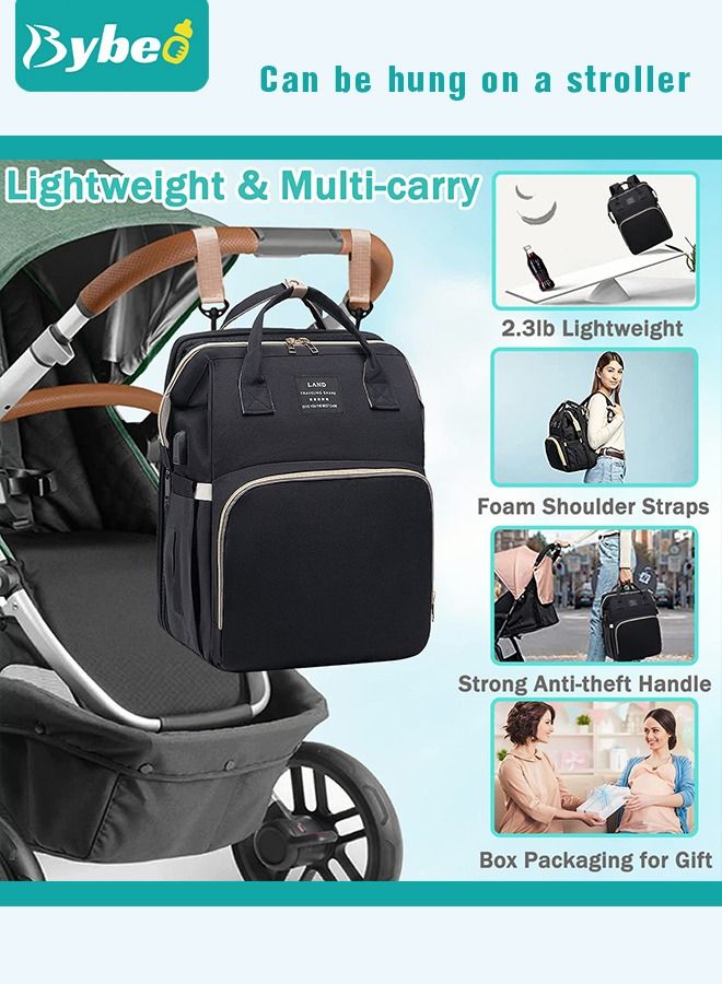 Baby Diaper Bag Backpack, Multifunction Diapers Changing Station & Toy Bar for Outdoor and Travel, Infant Shower Gifts, Large Capacity, USB Port, 3 Toys