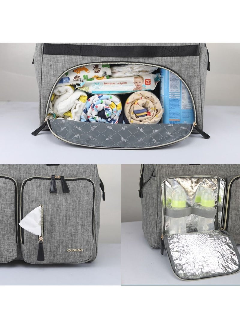 Gabrielle Mom Dad Xl Travel Diaper Bag With Diaper Changing Mat - Grey