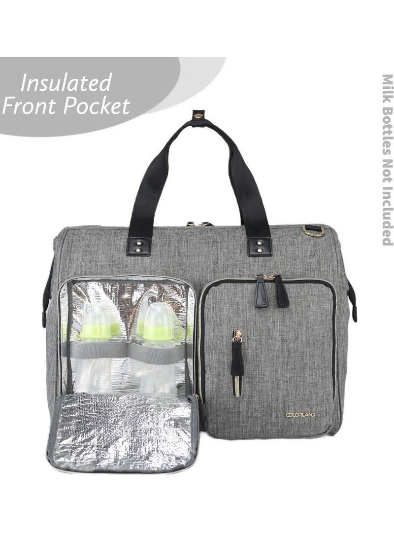 Gabrielle Mom Dad Xl Travel Diaper Bag With Diaper Changing Mat - Grey