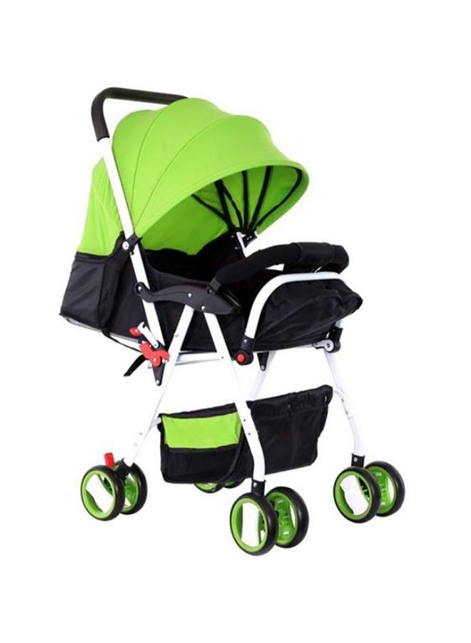 Two Tray One Hand Fold Multi Position Recline Baby Stroller With Large Canopy And Shopping Basket