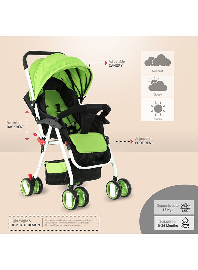 Two Tray One Hand Fold Multi Position Recline Baby Stroller With Large Canopy And Shopping Basket