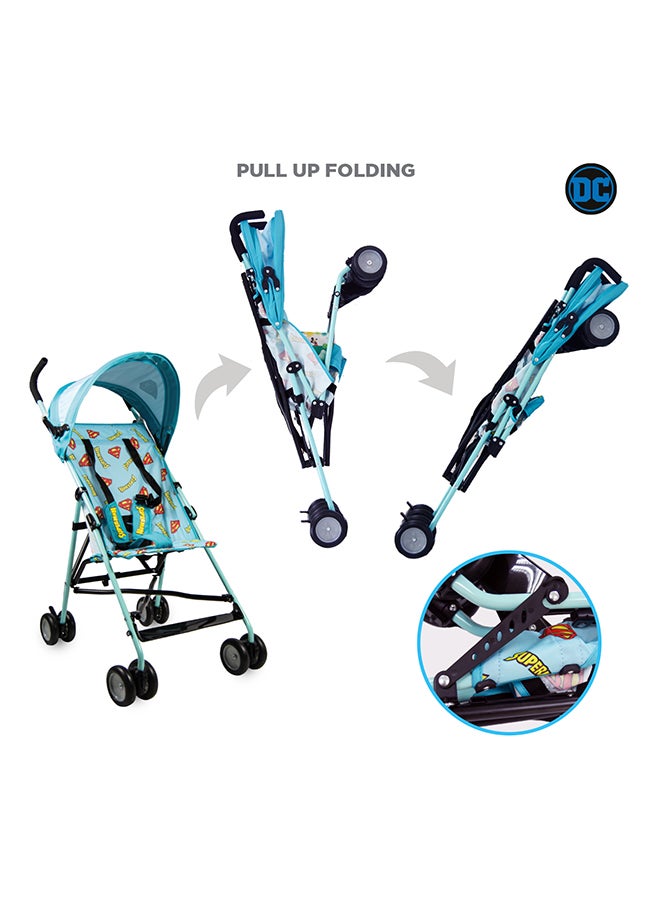 DC Comics Superman Lightweight Buggy Stroller | 3 - 36 Months, Light Blue, Rear Breaks, Shoulder Strap