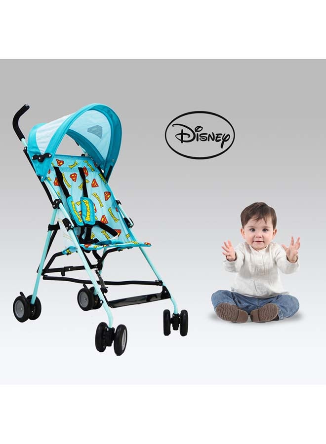 DC Comics Superman Lightweight Buggy Stroller | 3 - 36 Months, Light Blue, Rear Breaks, Shoulder Strap