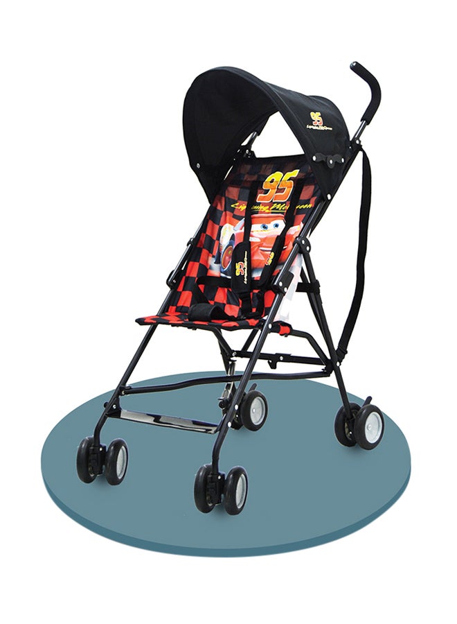 Car Lightning Mcqueen Lightweight Foldable Buggy Stroller With Adjustable Canopy - Multicolour