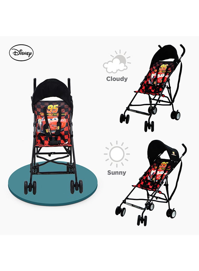 Car Lightning Mcqueen Lightweight Foldable Buggy Stroller With Adjustable Canopy - Multicolour