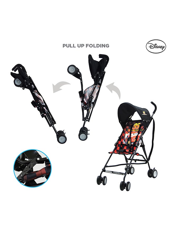 Car Lightning Mcqueen Lightweight Foldable Buggy Stroller With Adjustable Canopy - Multicolour