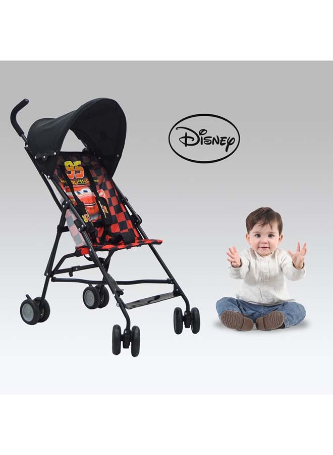 Car Lightning Mcqueen Lightweight Foldable Buggy Stroller With Adjustable Canopy - Multicolour