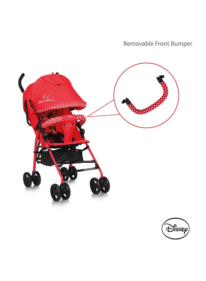 Mickey And Friends - Minnie Mouse Lightweight Adventure Stroller + Storage Cabin | 3 - 36 Months, Compact Design, Shoulder Strap, Adjustable Reclining Seat