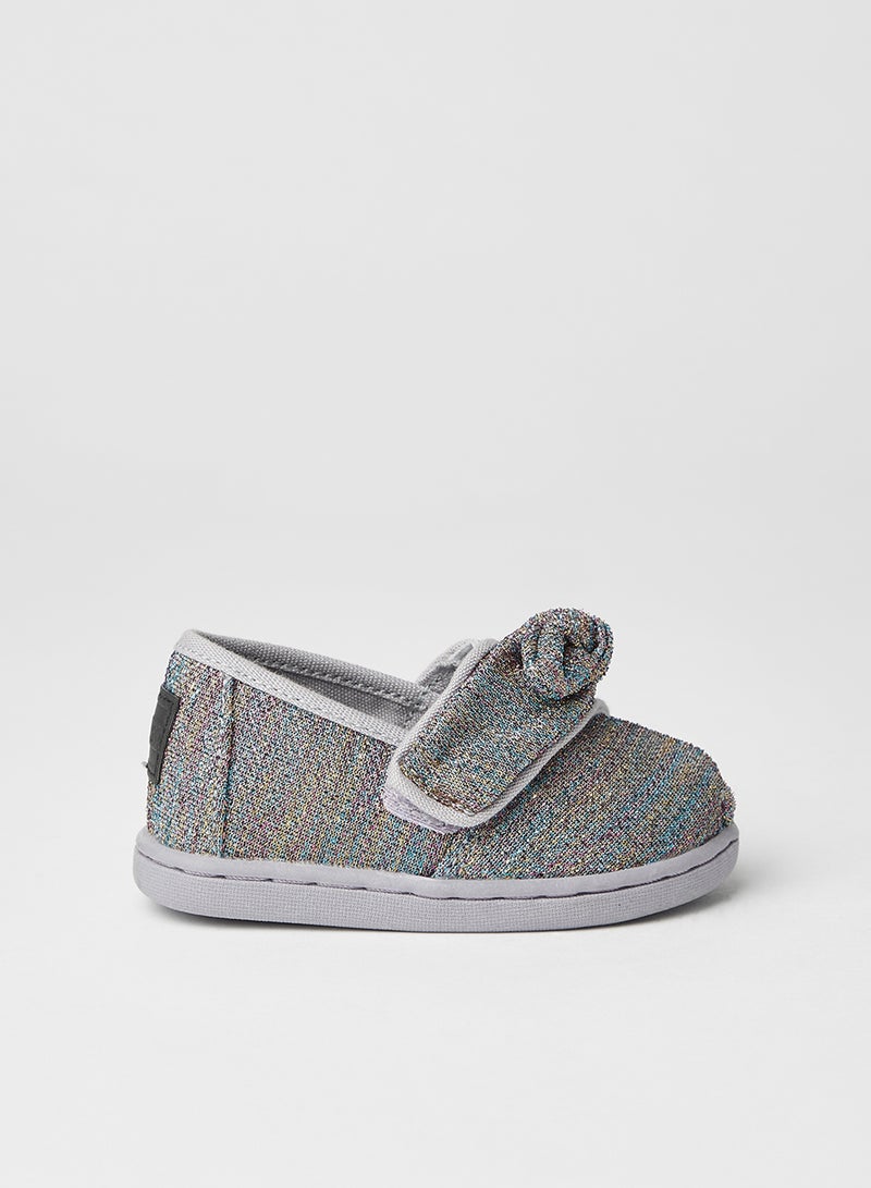 Girls Glimmer Woven Bow Velcro Slip-On Shoes Drizzle Grey