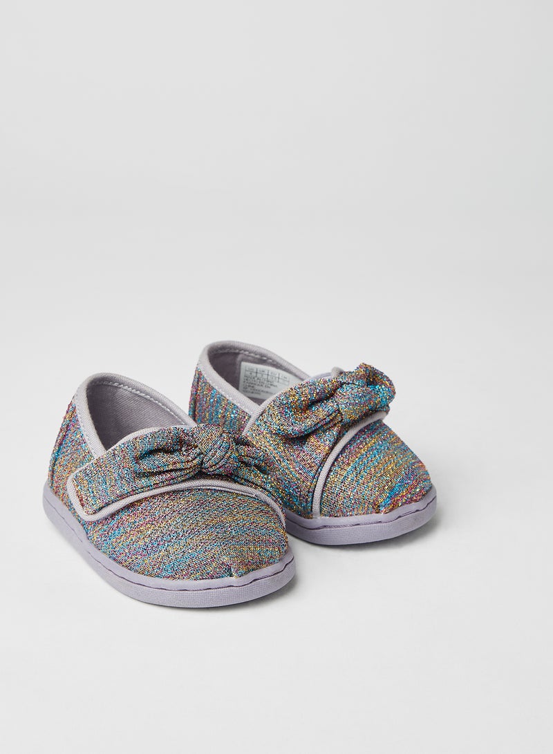 Girls Glimmer Woven Bow Velcro Slip-On Shoes Drizzle Grey