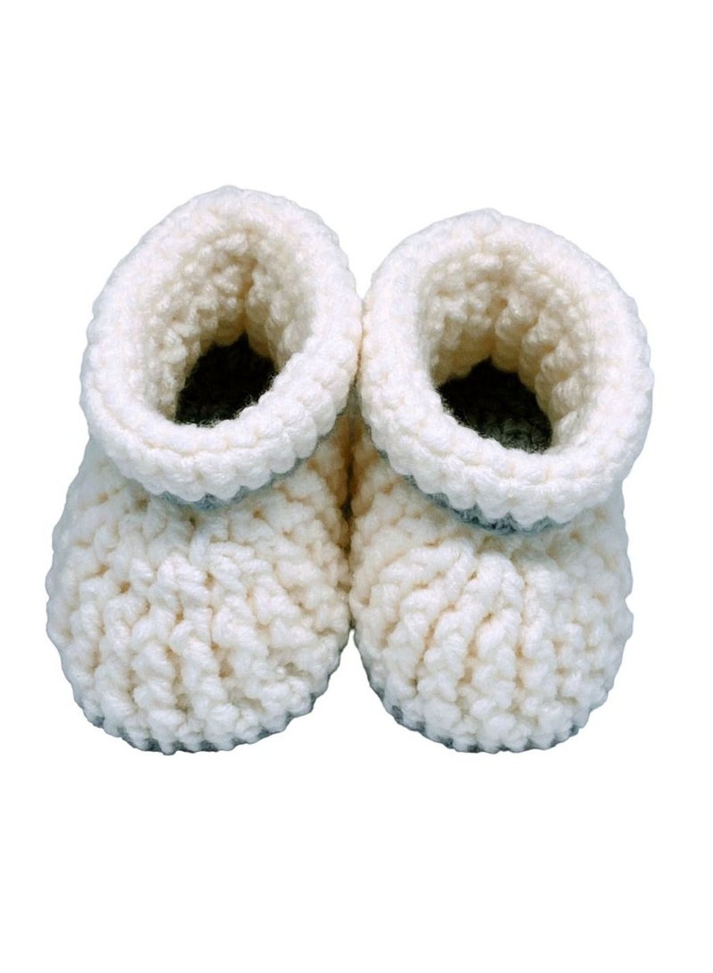 Pikkaboo Cuddles and Snuggles Crochet Baby Booties-White and Grey