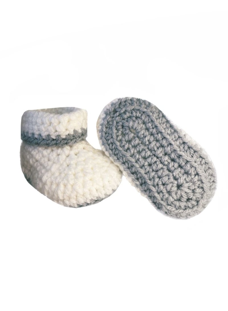 Pikkaboo Cuddles and Snuggles Crochet Baby Booties-White and Grey
