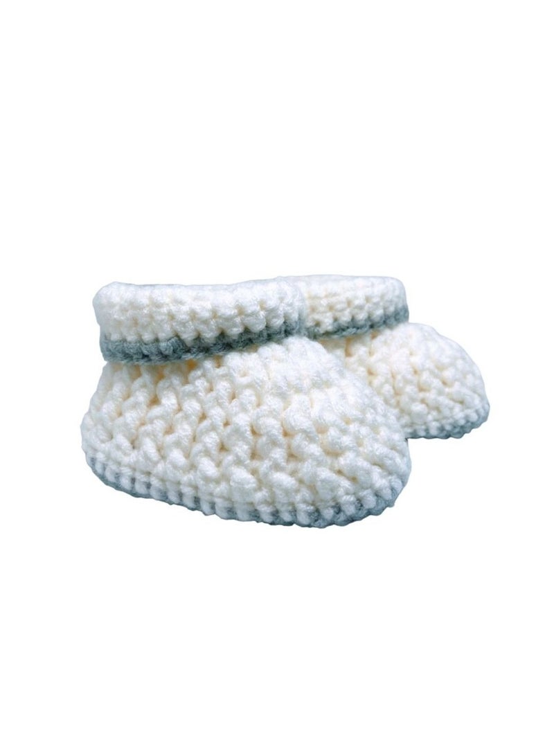 Pikkaboo Cuddles and Snuggles Crochet Baby Booties-White and Grey