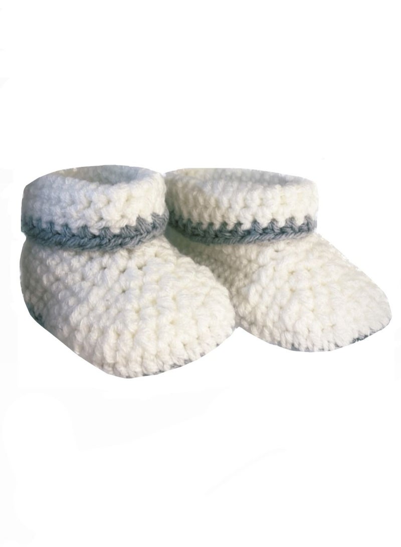 Pikkaboo Cuddles and Snuggles Crochet Baby Booties-White and Grey