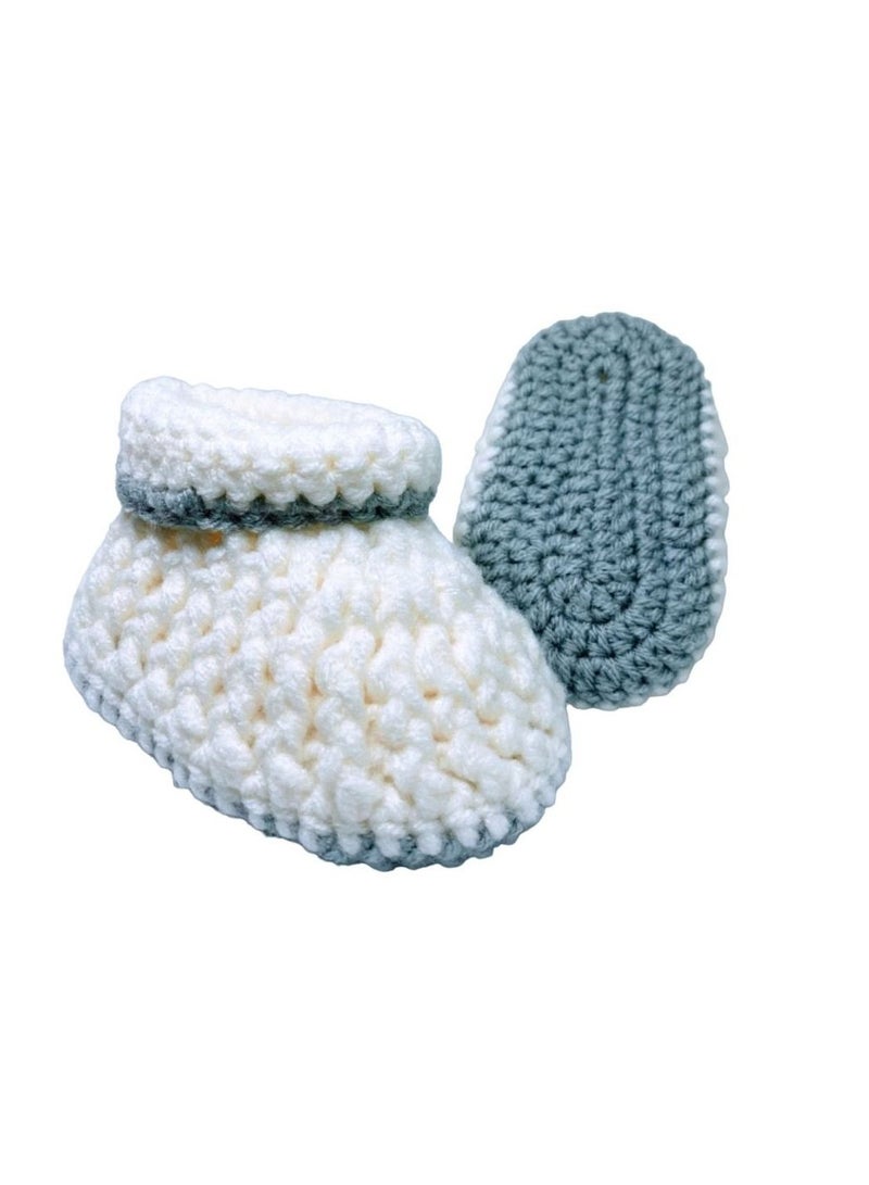 Pikkaboo Cuddles and Snuggles Crochet Baby Booties-White and Grey