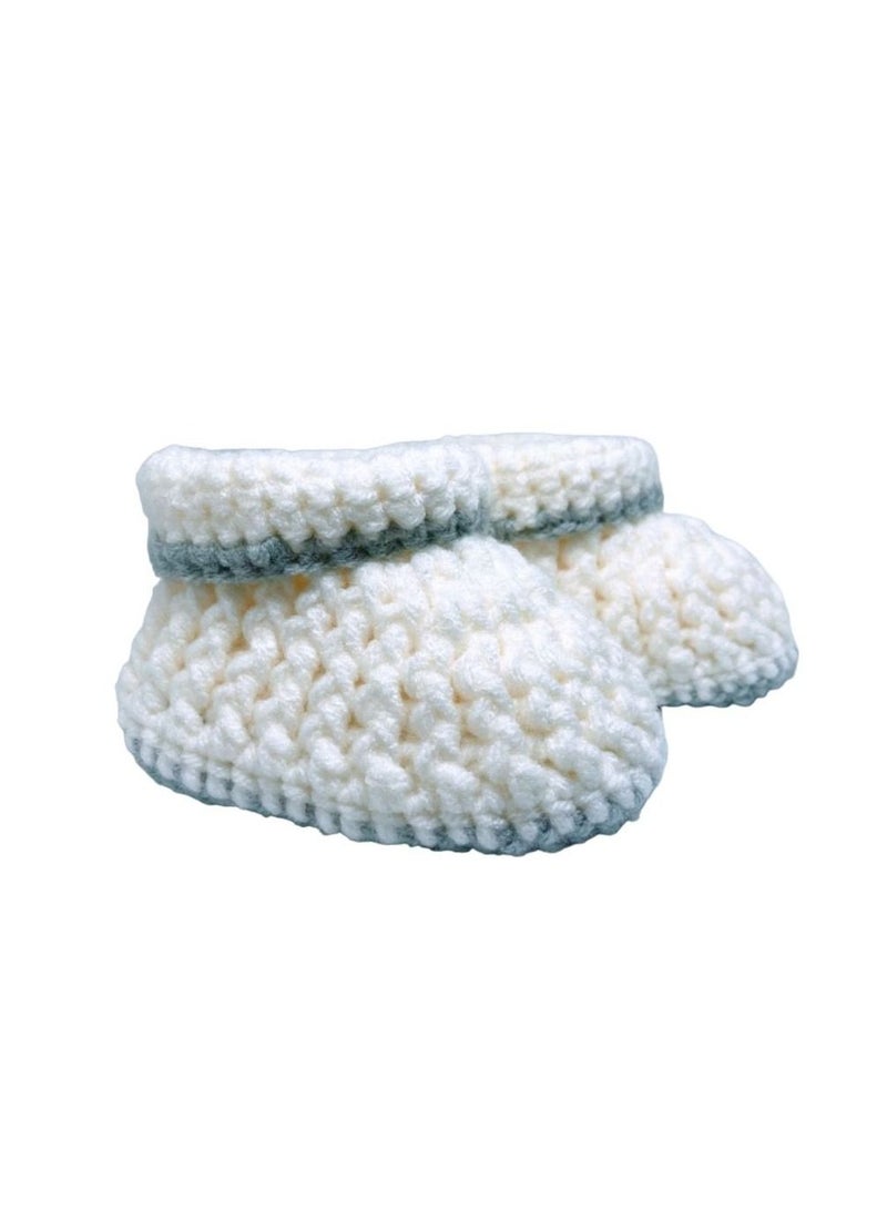 Pikkaboo Cuddles and Snuggles Crochet Baby Booties-White and Grey