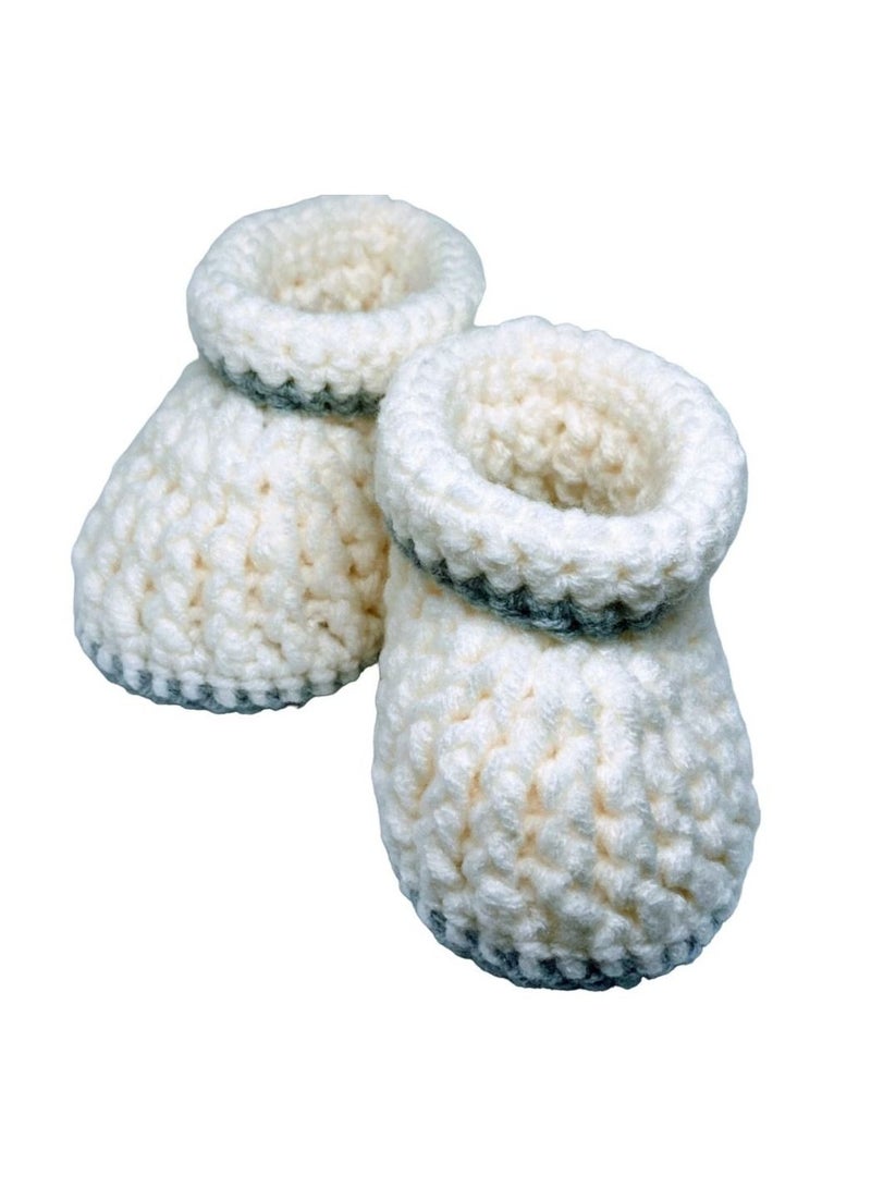 Pikkaboo Cuddles and Snuggles Crochet Baby Booties-White and Grey