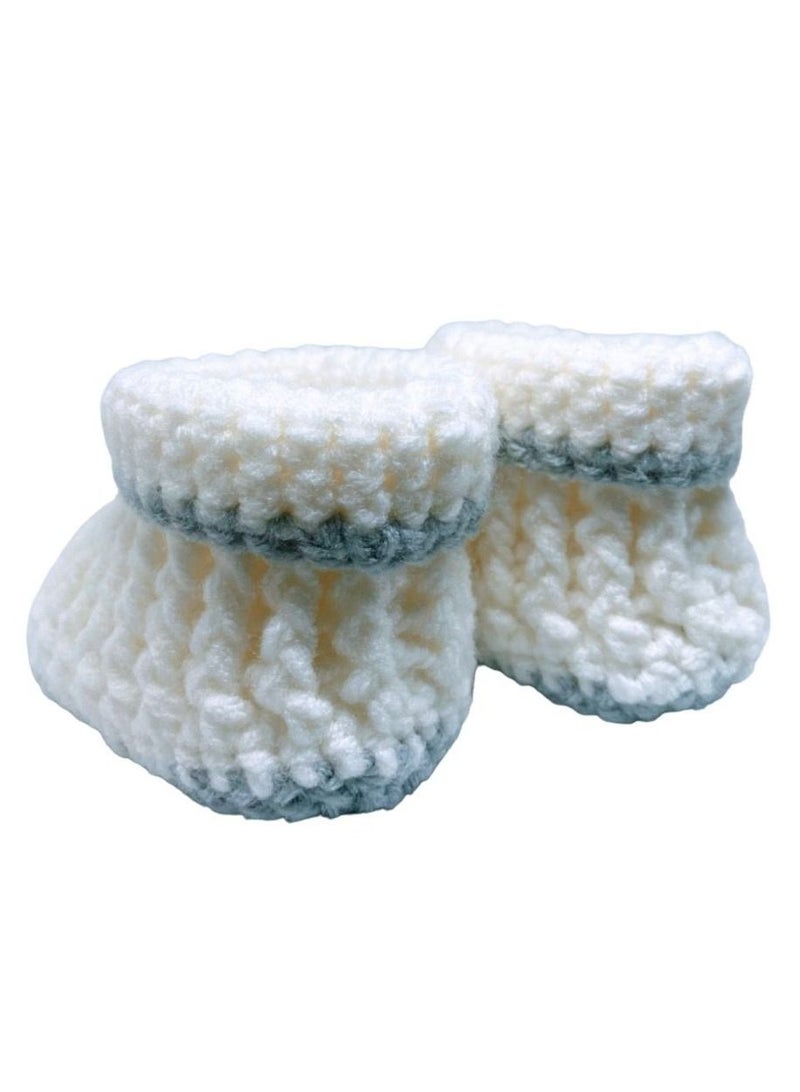 Pikkaboo Cuddles and Snuggles Crochet Baby Booties-White and Grey