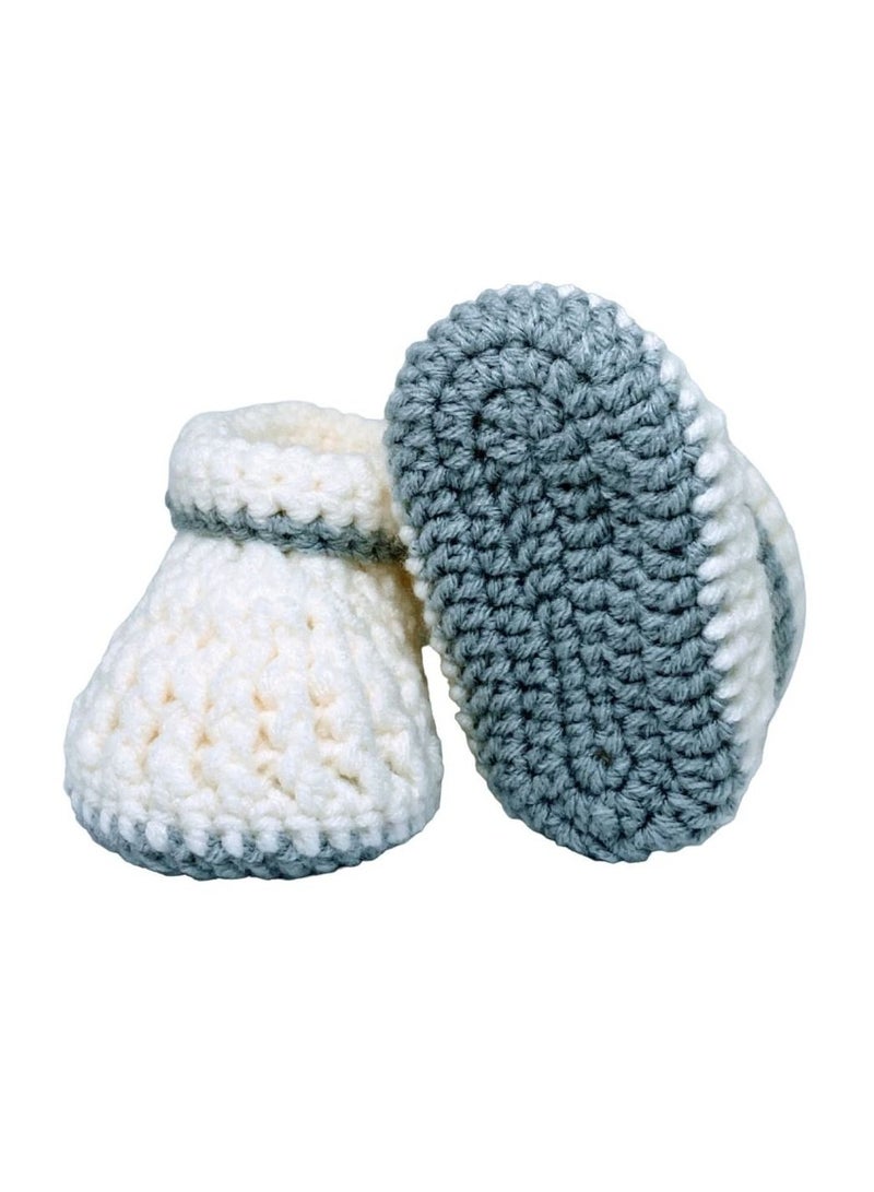 Pikkaboo Cuddles and Snuggles Crochet Baby Booties-White and Grey